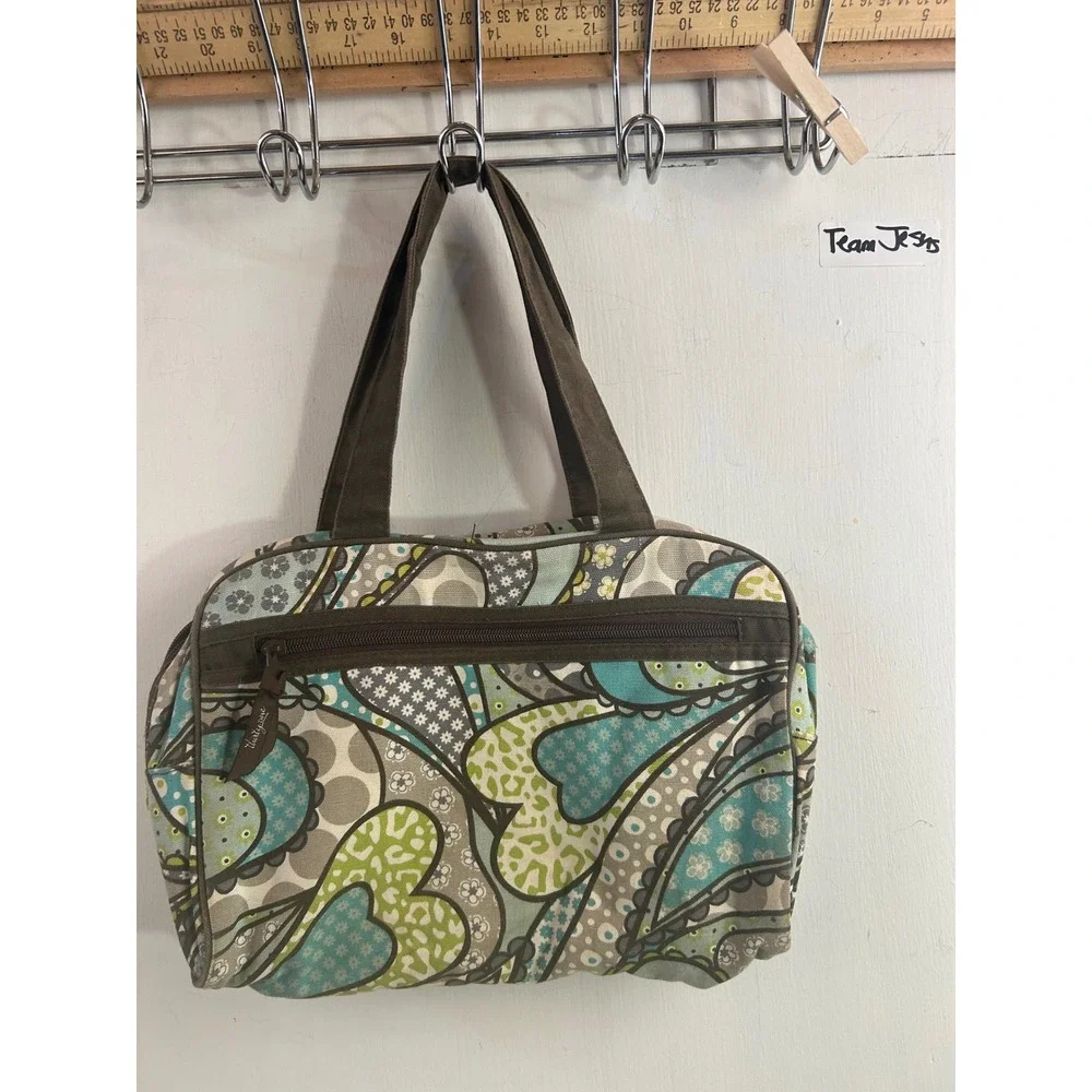 Thirty-One Paisley Heart Canvas Tote Bag Small Teal Green Monogram C Womens